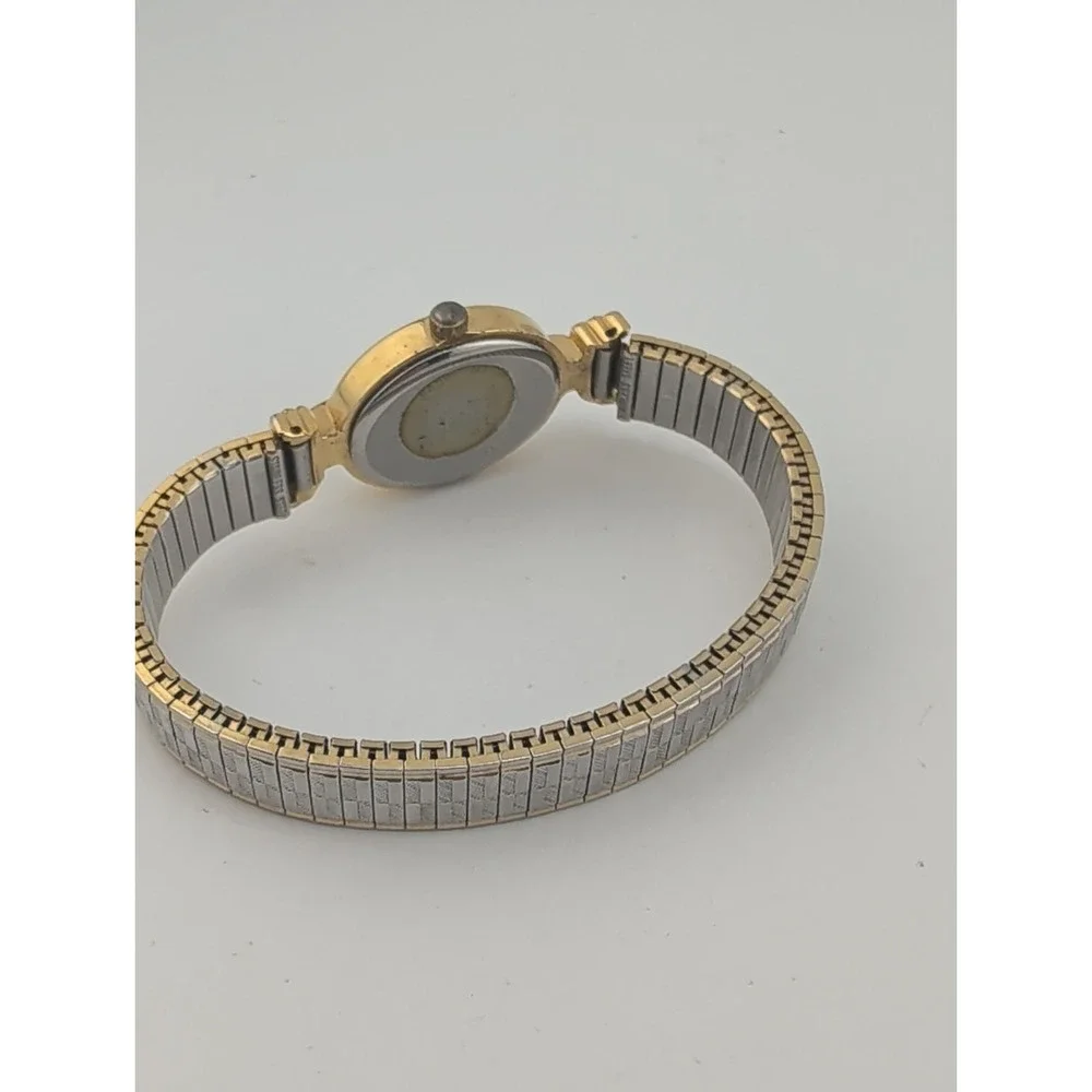 Vtg Revlon Women's Watch 20mm Gold Case Two Tone Stretch Band- New Battery